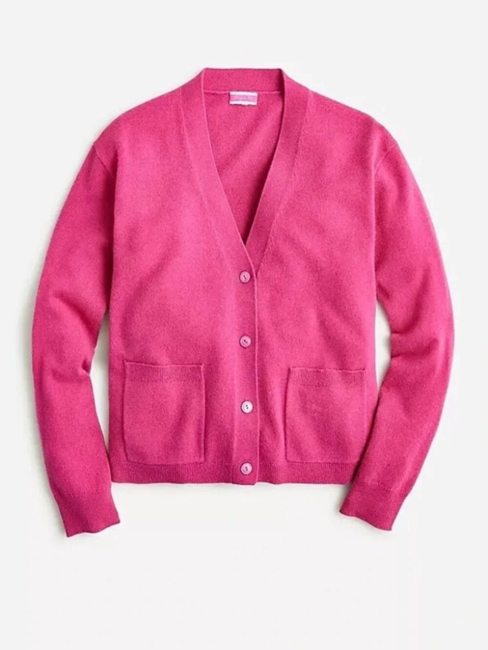 J. Crew 100% Cashmere Patch Pocket Relaxed Fit Cardigan Sweater Magenta Small